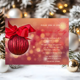 Red Christmas Balls Bokeh Company Company Invitation