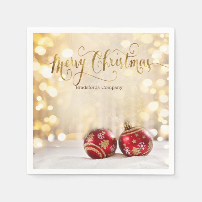 Red Christmas Balls Bokeh  Napkin (Front)
