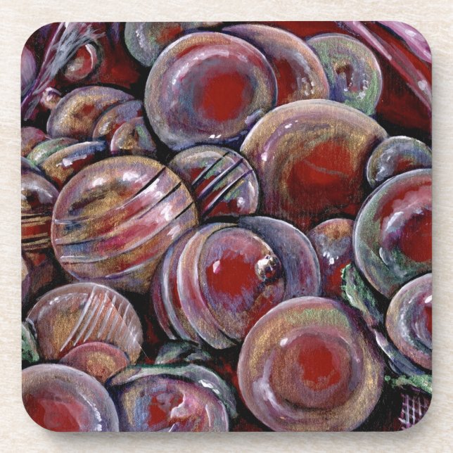 Red Christmas Balls Coaster (Front)