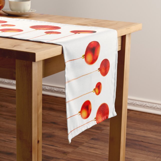 Red Christmas Balls decoration photo Long Table Runner (In Situ)