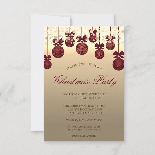 Red Christmas Balls,Dots Corporate Christmas Party Invitation (Front)