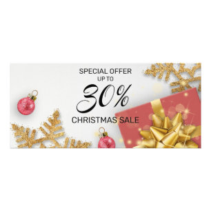 Red Christmas Balls Gift Gold Snowflakes Discount Rack Card