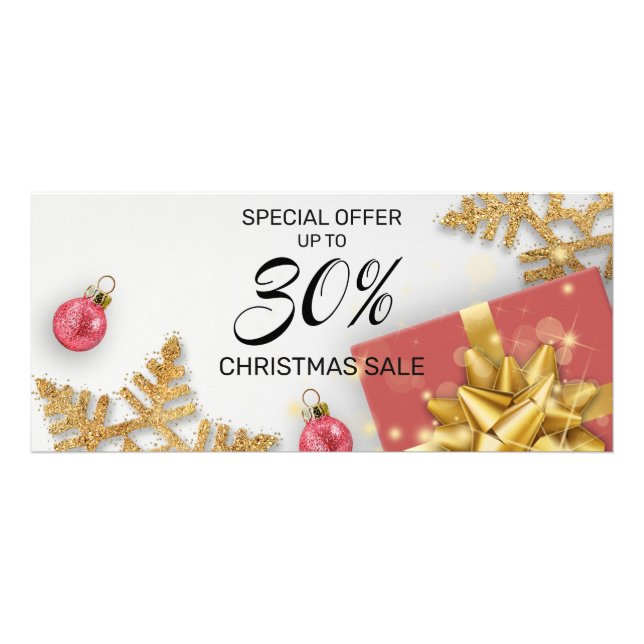 Red Christmas Balls Gift Gold Snowflakes Discount Rack Card (Front)