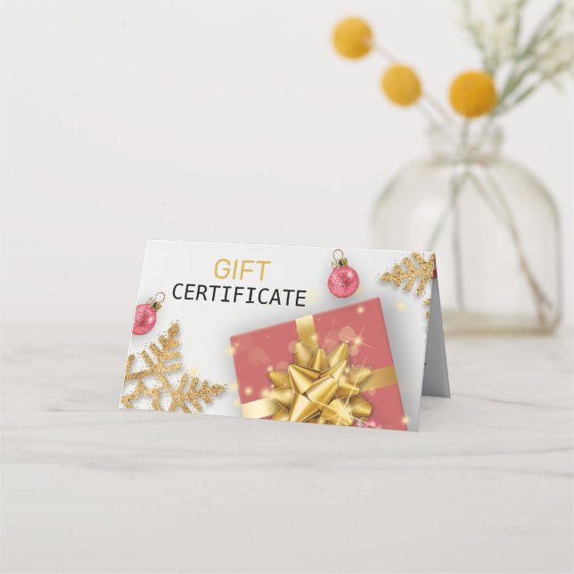 Red Christmas Balls Gift Gold Snowflakes Gift Card (Front)