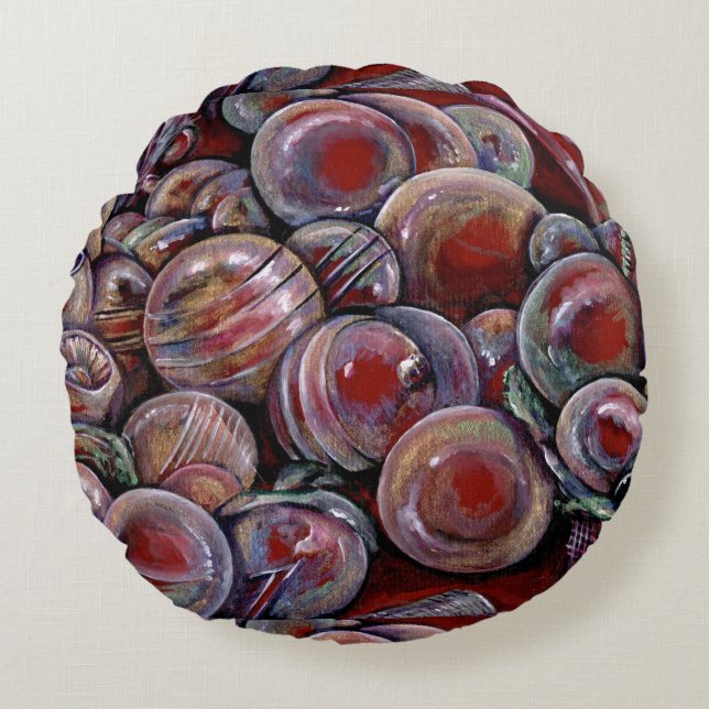 Red Christmas Balls Round Cushion (Front)