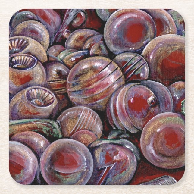 Red Christmas Balls Square Paper Coaster (Front)