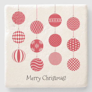 Red Christmas Balls Stone Coaster