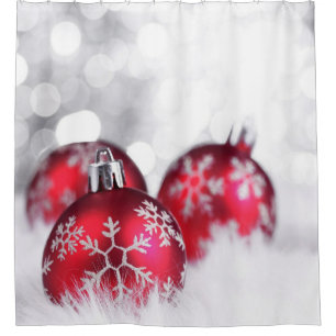 Red Christmas Balls With Snowflakes Shower Curtain
