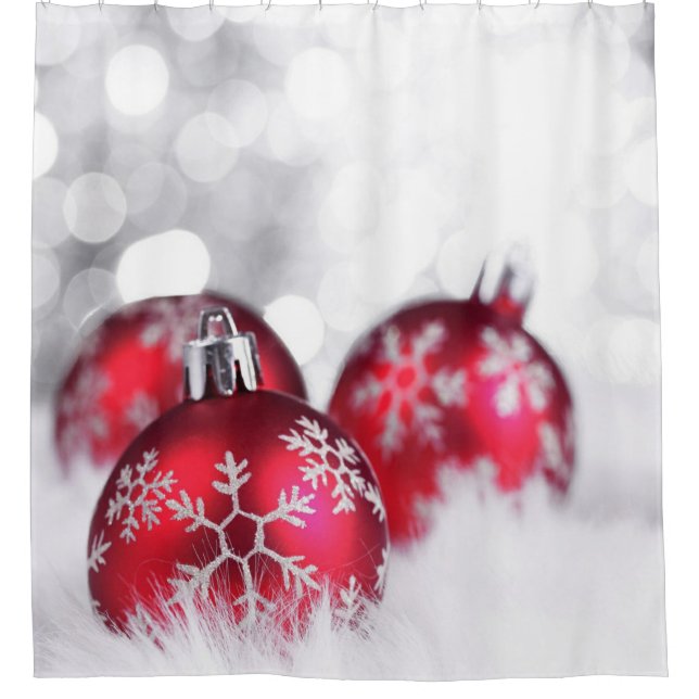 Red Christmas Balls With Snowflakes Shower Curtain (Front)