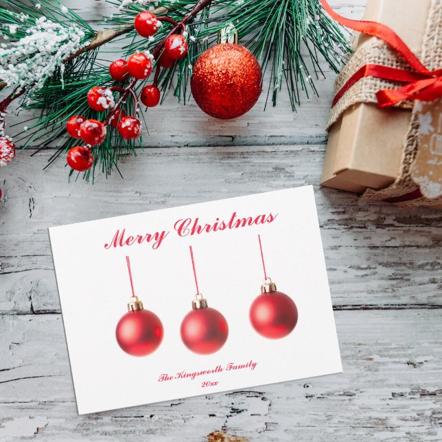 Red Christmas Baubles decoration photo flat card (Creator Uploaded)