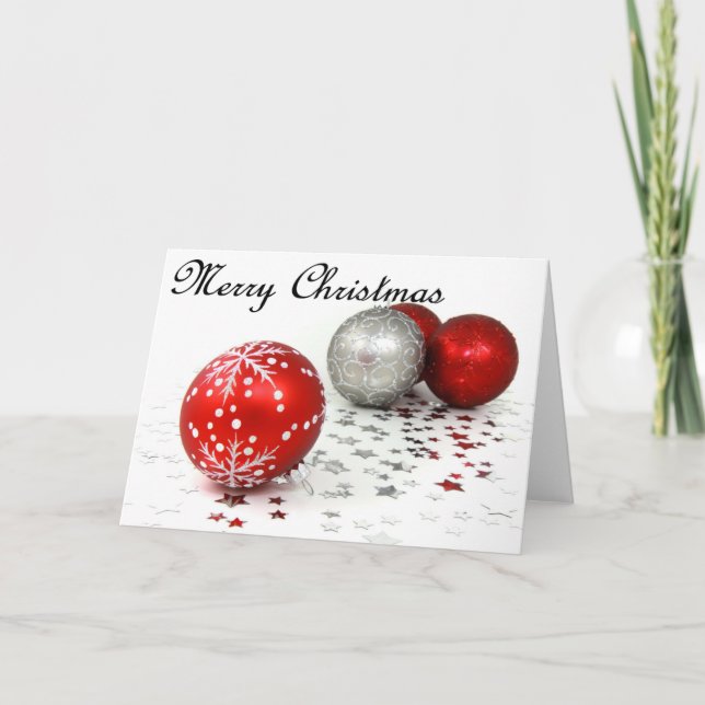 Red Christmas Baubles Holiday Card (Front)