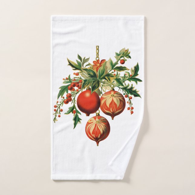 Red Christmas Baubles with Holly Festive Bath Towel Set (Hand Towel)