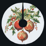 Red Christmas Baubles with Holly Festive Brushed Polyester Tree Skirt<br><div class="desc">Tree skirt with a vintage style illustration. 3 red Christmas baubles surrounded by green holly and berries. Stylish retro design.</div>