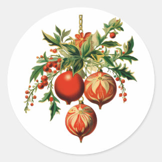 Red Christmas Baubles with Holly Festive Classic Round Sticker