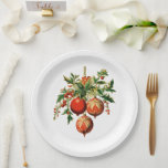 Red Christmas Baubles with Holly Festive Paper Plate<br><div class="desc">Paper plates with a vintage style illustration. 3 red Christmas baubles surrounded by green holly and berries. Stylish retro design.</div>
