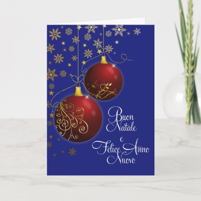 red Christmas baubles with Italian greeting Holiday Card (Front)