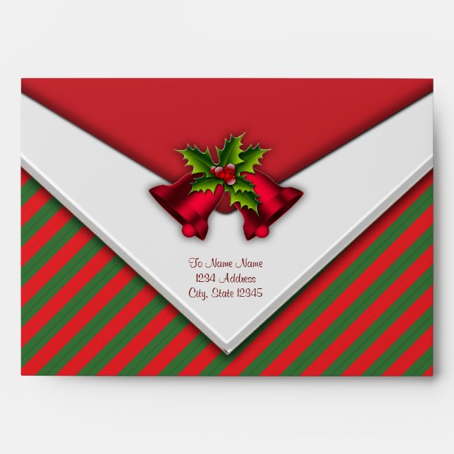 Red Christmas Bells Christmas Holly Envelopes (Front)