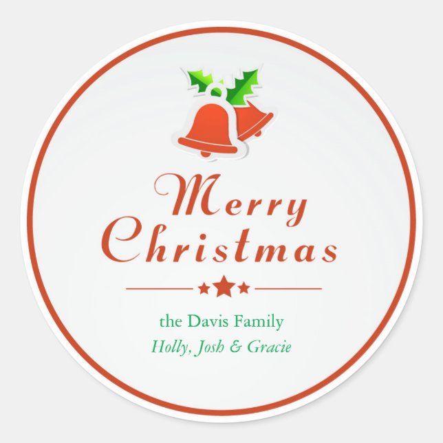 Red Christmas Bells Holiday Labels/Stickers Classic Round Sticker (Front)