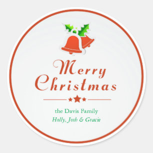 Red Christmas Bells Holiday Labels/Stickers Classic Round Sticker