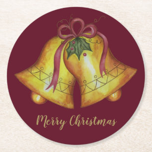 Red Christmas Bells Holiday Party Drink Coaster