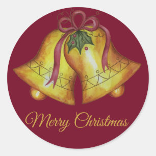 Red Christmas Bells Holiday Traditional  Classic Round Sticker
