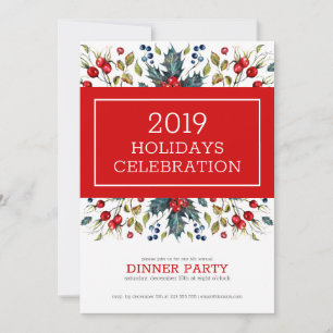 Red Christmas berries Holiday dinner invite
