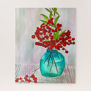 Red Christmas Berries watercolor fine art Jigsaw Puzzle
