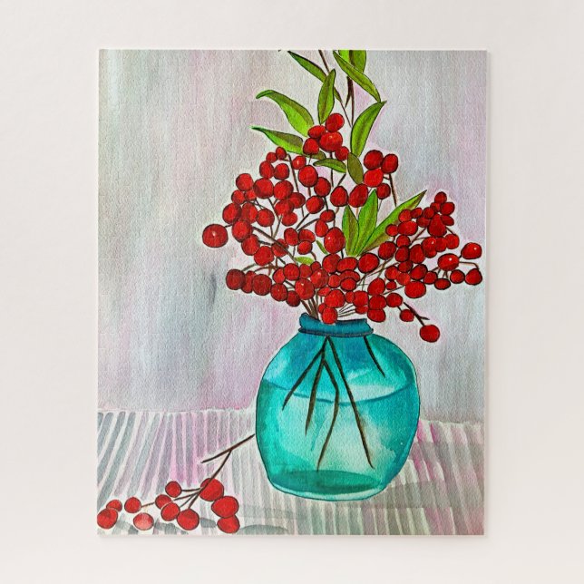 Red Christmas Berries watercolor fine art Jigsaw Puzzle (Vertical)