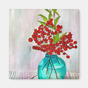 Red Christmas Berries watercolor fine art Magnet