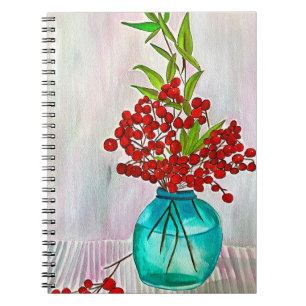 Red Christmas Berries watercolor fine art Notebook