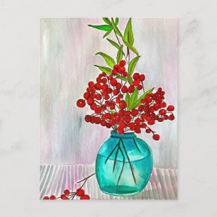 Red Christmas Berries watercolor fine art Postcard
