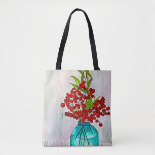 Red Christmas Berries watercolor fine art Tote Bag