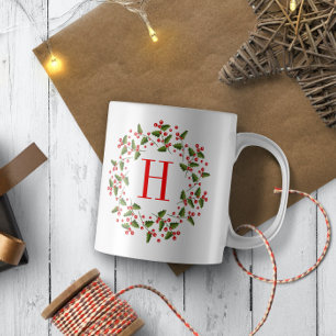 Red Christmas Berries & Winter Foliage Wreath Coffee Mug
