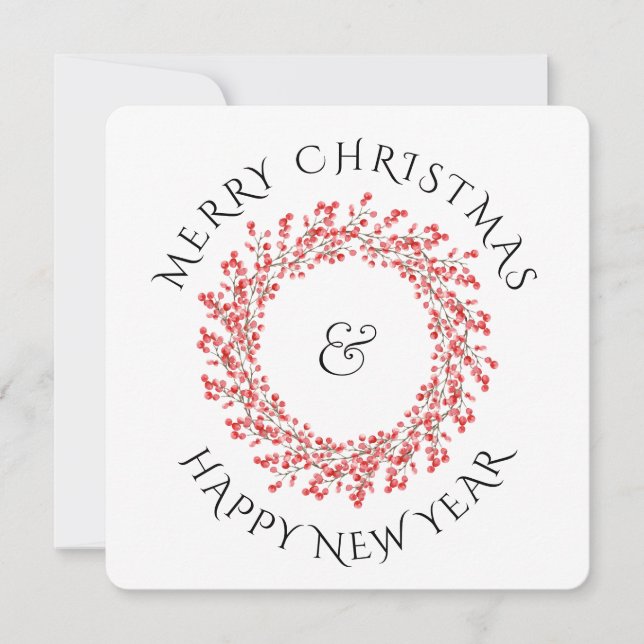 Red Christmas Berry Wreath  &  Holiday Photo  Card (Front)