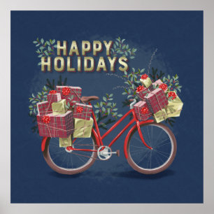 Red Christmas Bicycle with Presents Poster