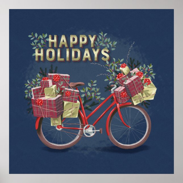 Red Christmas Bicycle with Presents Poster (Front)