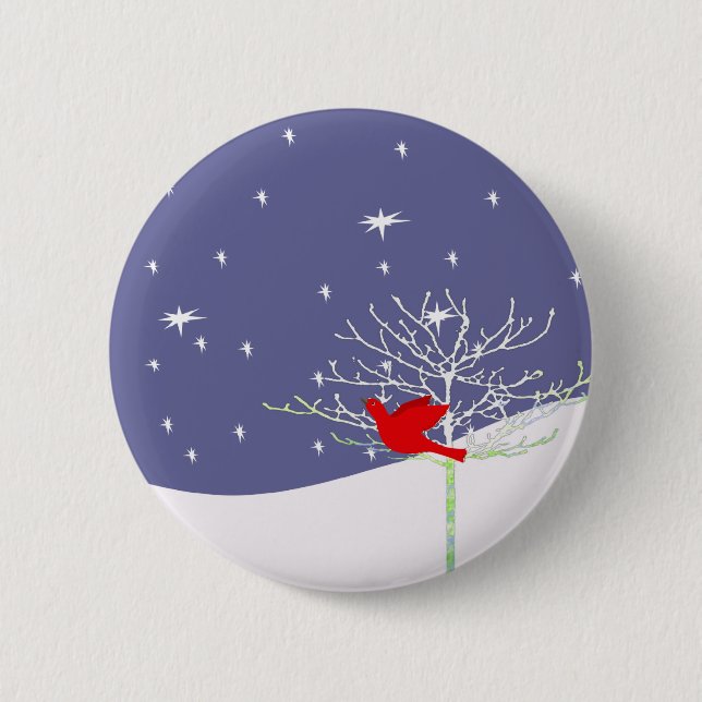 Red Christmas Bird 6 Cm Round Badge (Front)