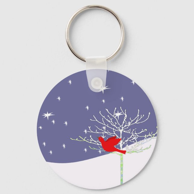 Red Christmas Bird Key Ring (Front)