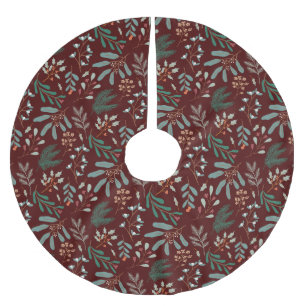 Red Christmas Botanical Brushed Polyester Tree Skirt