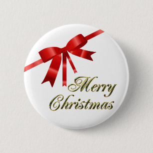 Red Christmas Bow 6 Cm Round Badge
