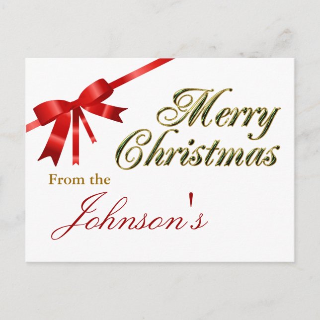 Red Christmas Bow Holiday Postcard (Front)