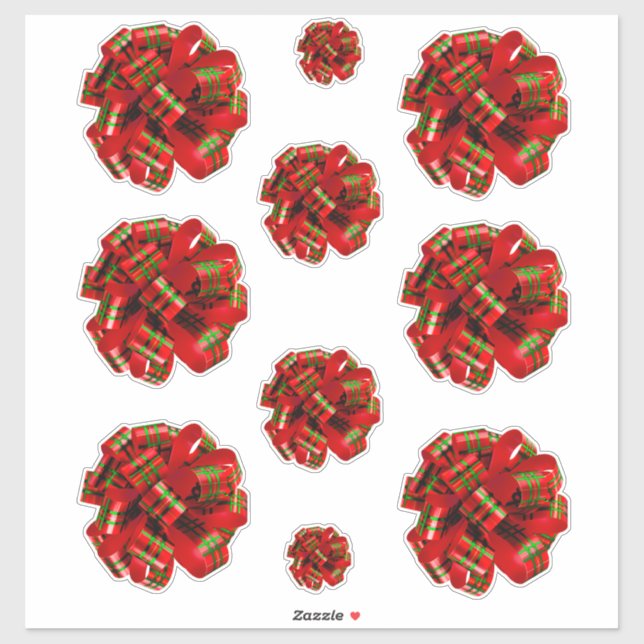 Red Christmas Bow Ribbons Plaid Ribbon Xmas Bows (Sheet)