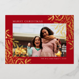 Red Christmas Branches Foil Holiday Photo Card