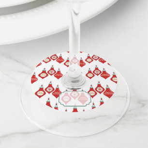 Red Christmas Bulbs Pattern Wine Glass Tag