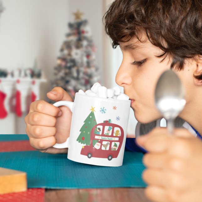 Red Christmas Bus Tree Child Name Love Santa  Coffee Mug (Creator Uploaded)