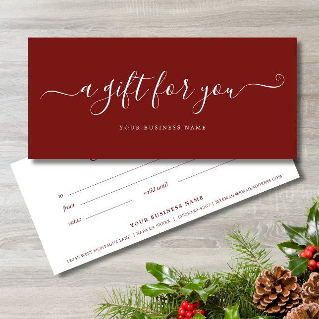 Red Christmas Business Gift Certificate Simple  (Red Business Gift Certificates)