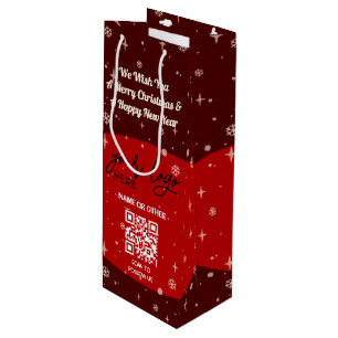 Red Christmas Business Logo QR code Snowflake Wine Gift Bag