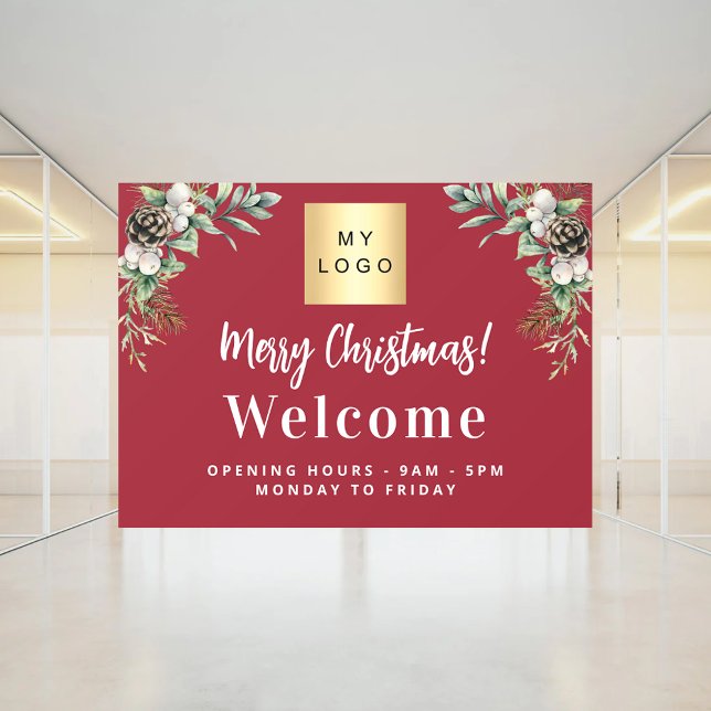 Red Christmas business logo welcome opening hours Window Cling (Creator Uploaded)