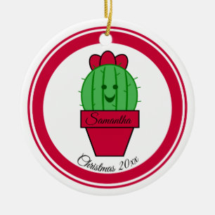 Red Christmas Cactus Ceramic Tree Decoration
