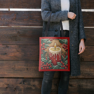 Red Christmas Candle Tote Bag